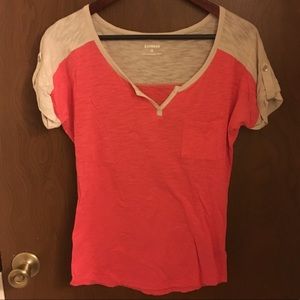 Y2K Express Colorblock Split Neck Tee